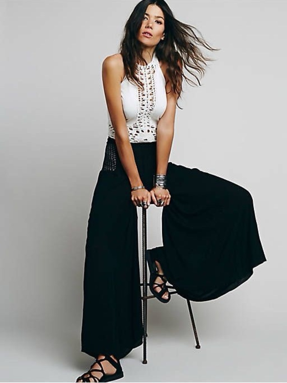 NWOT Free People Lola Black Medium Pull-On Palazzo Pants